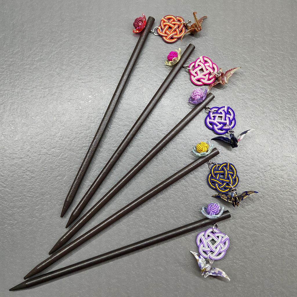 mizuhiki jehlice ORIZURU s origami jeřábem mix